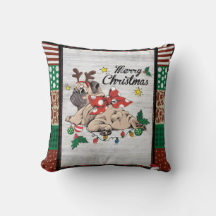 Merry Pugmas Xmas Pug Christmas Party Pug Lover Throw Pillow