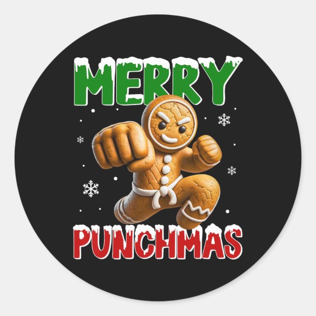 Merry Punchmas Taekwondo Karate Gingerbread Man Ma Classic Round Sticker (Front)