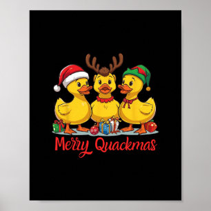 Merry Quackmas Christmas Santa Hat Reindeer Elf Ha Poster