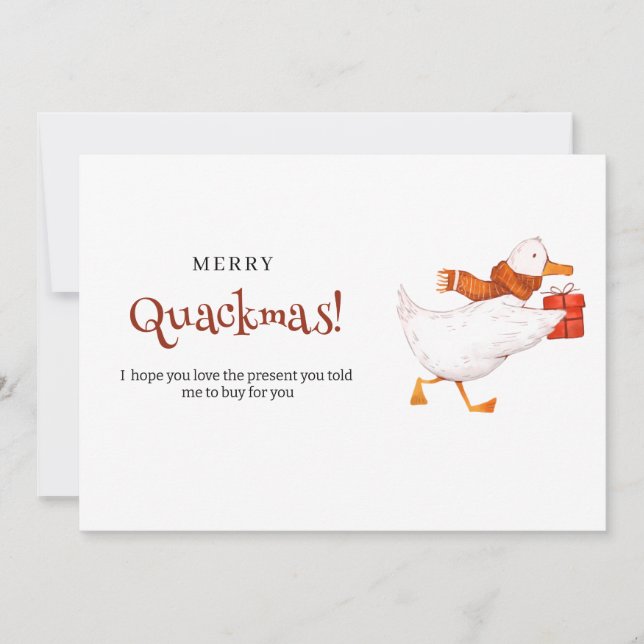 Merry Quackmas! Funny Duck Christmas Card, minimal Holiday Card (Front)