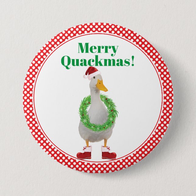 Merry Quackmas Santa Duck Button (Front)