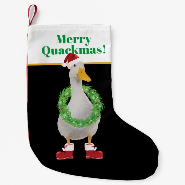Merry Quackmas Santa Duck Small Christmas Stocking (Front)