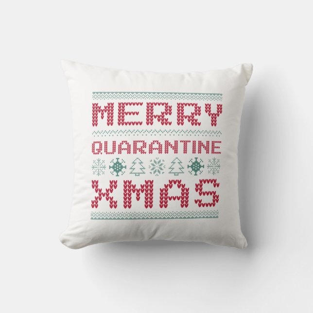 Merry Quarantine Xmas Throw Pillow (Front)