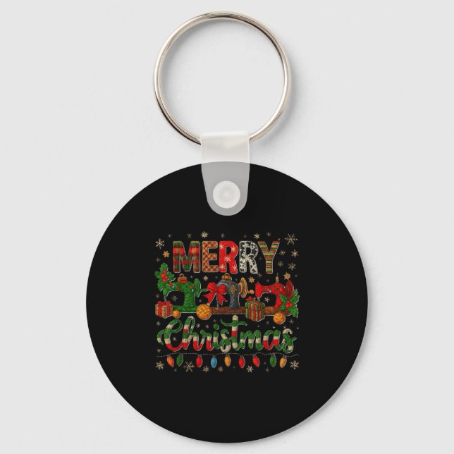Merry Quiltmas Quilter Sewing Retreat Pajama Chris Keychain (Front)