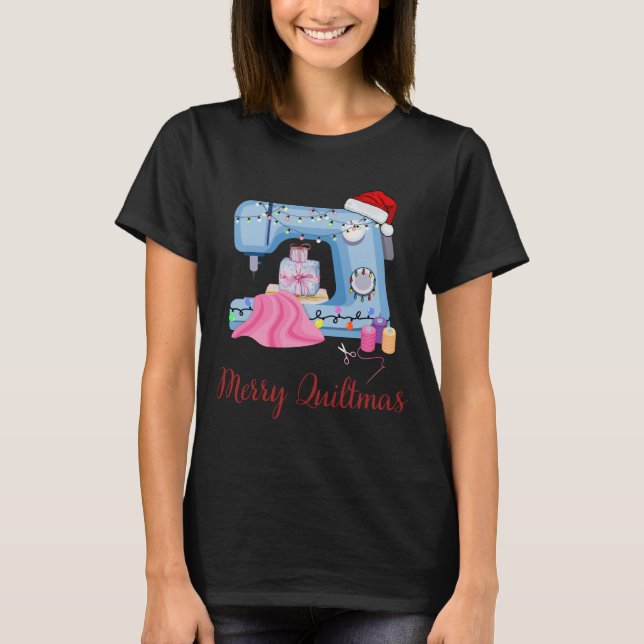 Merry Quiltmas Sewing Machine2 T-Shirt (Front)