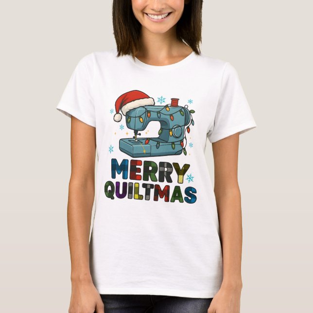 Merry Quiltmas Sewing Machine  T-Shirt (Front)