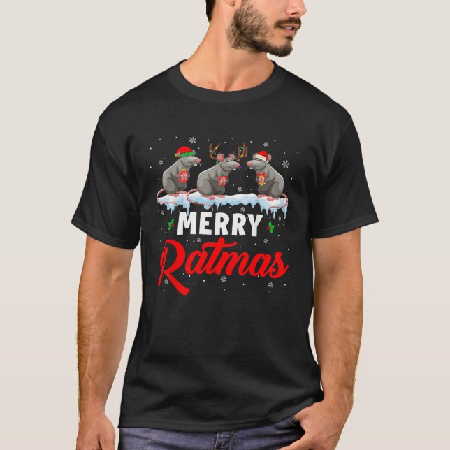 Merry Ratmas Funny Santa ELF Reindeer Rat Christma T-Shirt (Front)