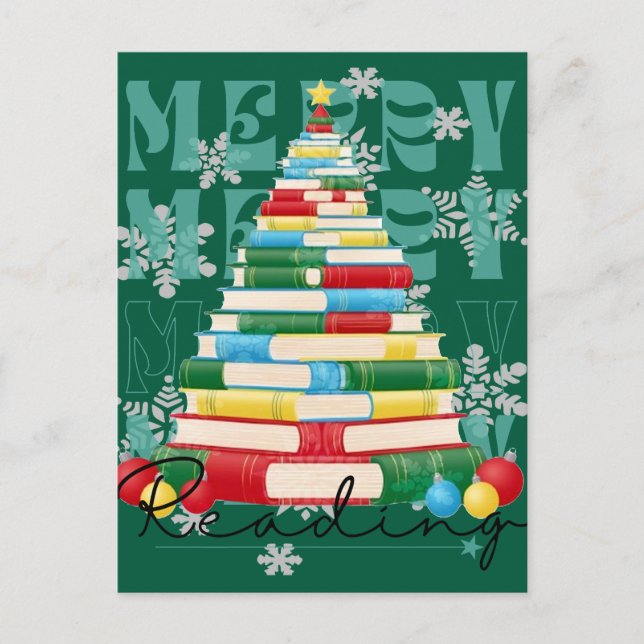 Merry Reading Bookish Christmas Tree Postcard (Front)