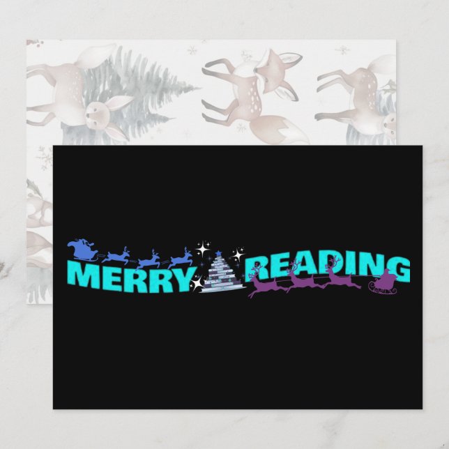Merry Reading Wavy Text Typography Reindeer  Invitation (Front/Back)