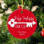 Merry Real Estate Agent New Home Key Christmas Ceramic Ornament<br><div class="desc">This design features the text "Very Merry Realtor" with a cute house key and space for your text/name. Click the customize button for more flexibility in adjusting the image or adding your own text! Variations of this design, additional colours, as well as coordinating products are available in our shop, zazzle.com/store/doodlelulu....</div>