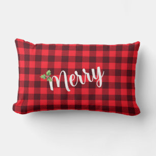 Merry - Red and Black Buffalo Plaid   Lumbar Pillow
