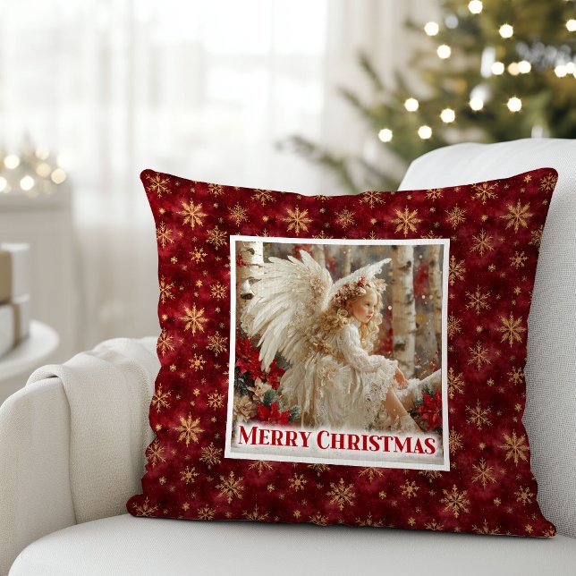 Merry Red and Gold Angel Victorian Gift Pillow (Merry Red and Gold Angel Victorian Gift Pillow)