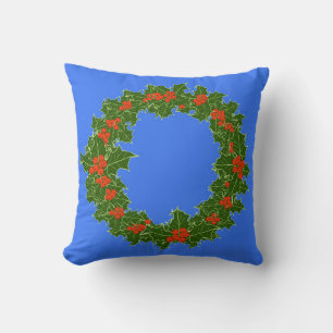 Merry Red Berry & Holly Wreath for Christmas Throw Pillow