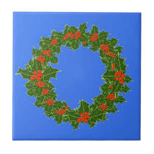 Merry Red Berry & Holly Wreath for Christmas  Tile