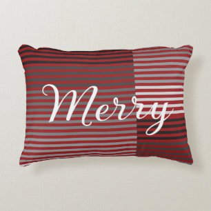 Merry -Red, Gray, Black, White Stripes Accent Pillow