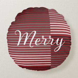 Merry -Red, Gray, Black, White Stripes Round Pillow