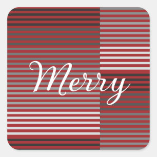 Merry -Red, Gray, Black, White Stripes Square Sticker