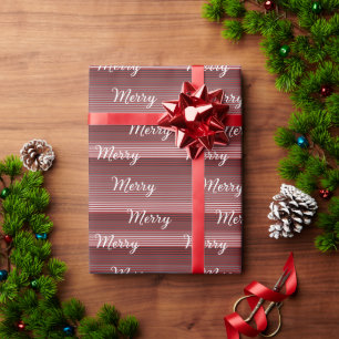 Merry -Red, Gray, Black, White Stripes Wrapping Paper