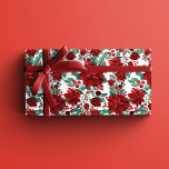Merry Red Poinsettia Flowers Ivy Leaves Watercolor Wrapping Paper Sheet<br><div class="desc">This festive and beautiful pattern is perfect for the Christmas season. It features bright neon red, burgundy red, and sage green poinsettia flowers, ivy leaves, and holly berries on top of a simple white background. It's elegant, modern, artsy, and pretty; the perfect design for wintertime. Stylize with this one-of-a-kind pattern...</div>