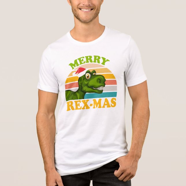 Merry Rex-mas Christmas Dinosaur Cute Dino Tri-Blend Shirt (Front)