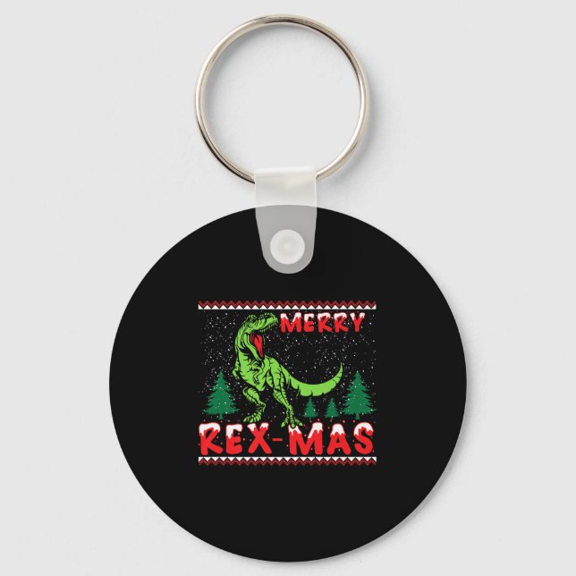 Merry Rex-mas T-rex Dinosaur Premium  Keychain (Front)