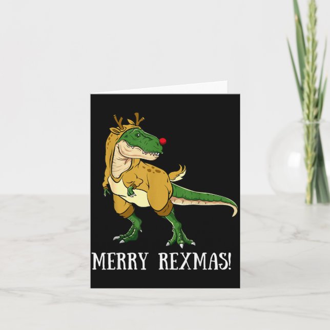 Merry Rexmas Reindeer T-rex Rudolph Dinosaur Chris Card (Front)
