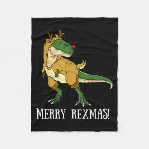 Merry Rexmas Reindeer T-rex Rudolph Dinosaur Chris Fleece Blanket