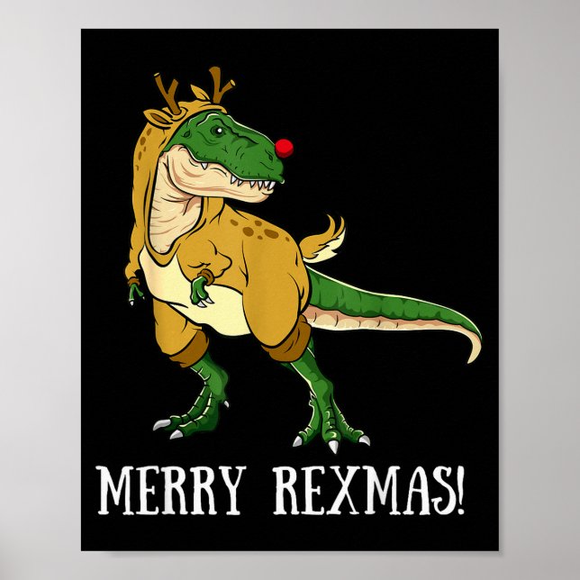 Merry Rexmas Reindeer T-rex Rudolph Dinosaur Chris Poster (Front)