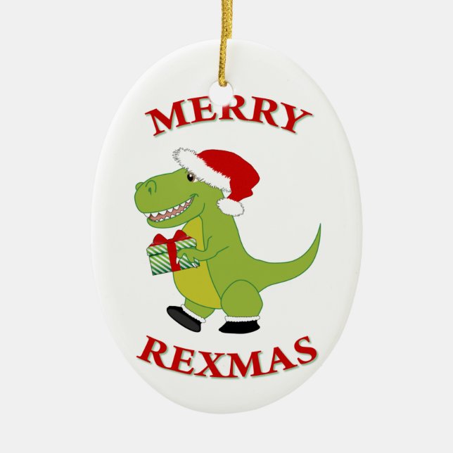 Merry Rexmas T-Res dinosaur design Ceramic Ornament (Front)