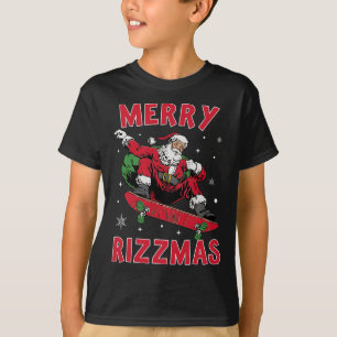 Merry Rizz Mas Kids Funny Santa Clause Skating Boa T-Shirt
