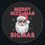 Merry Rizz-mas Sigmas Santa Sungles Christmas Holi Classic Round Sticker<br><div class="desc">Merry Rizz-mas Sigmas Santa Sungles Christmas Holiday</div>