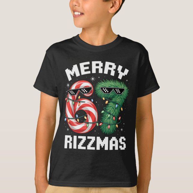 Merry Rizzmas 67 Candy Cane Tree Sungles Funny  T-Shirt (Front)