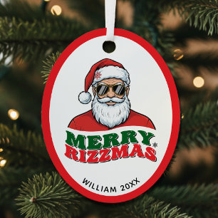 Merry Rizzmas Retro Santa Claus Funny Christmas Metal Ornament