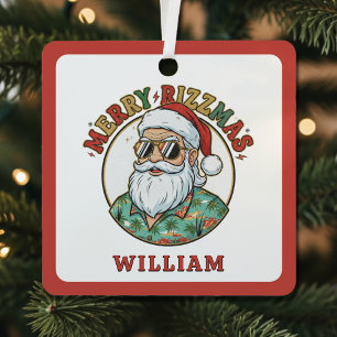 Merry Rizzmas Santa Claus in Sunglasses Funny Xmas Metal Ornament