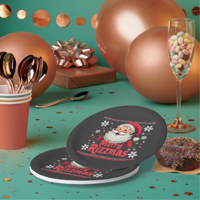 Merry Rizzmas Santa Rizz Funny Christmas Rizzler  Paper Plate (Multi)