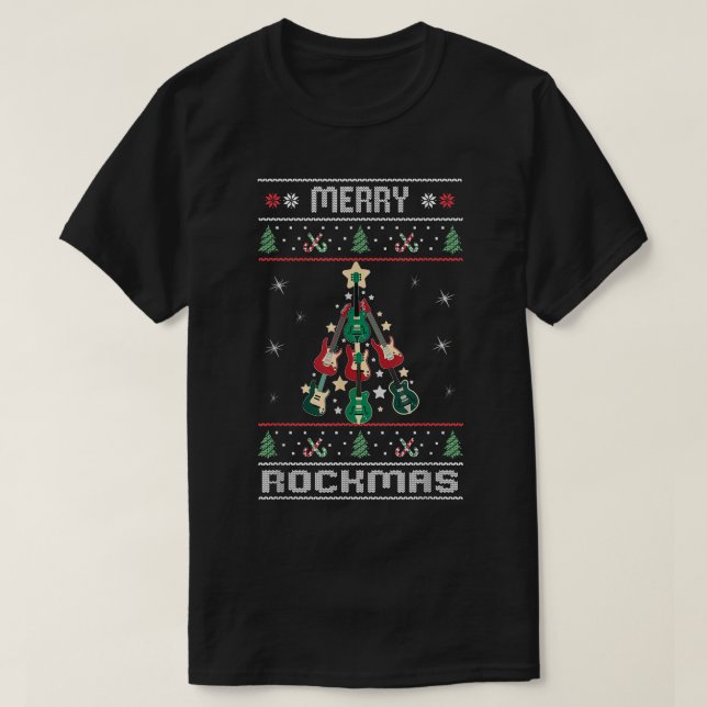 Merry Rockmas  Funny Rock Ugly Christmas  T-Shirt (Design Front)