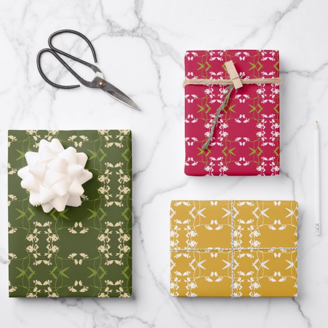 Merry Royal Botanical Festive Green Red Gold Wrapping Paper Sheet (Front)