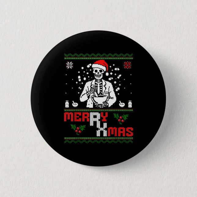 Merry Rx Mas Skeleton Pharmacist Pharmacy Tech Ugl 2 Inch Round Button (Front)