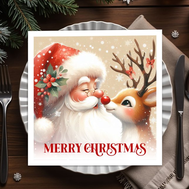 Merry Santa and Rudolph Christmas Napkins Dinner   (Merry Santa and Rudolph Christmas Napkins Dinner Tableware

)