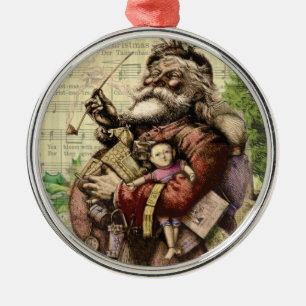 Merry Santa Claus and The Christmas Tree Metal Ornament