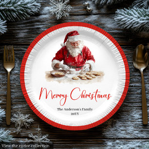 Merry Santa Claus Rustic Custom Name Editable  Paper Plate