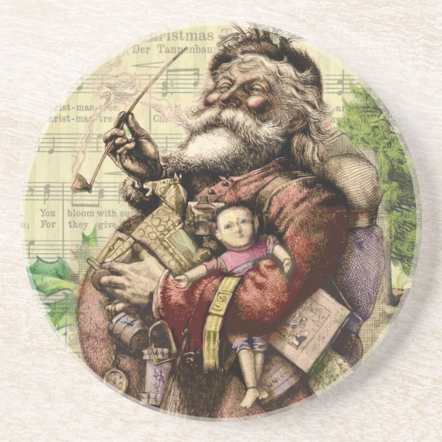 Merry Santa Claus Tree Classic Illustration Coaster (Front)