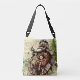 Merry Santa Claus Tree Classic Illustration Crossbody Bag