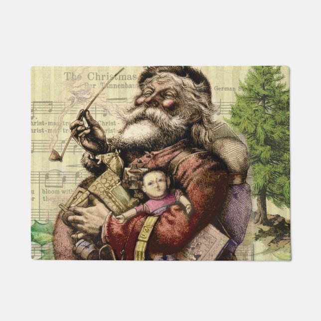 Merry Santa Claus Tree Classic Illustration Doormat (Front)