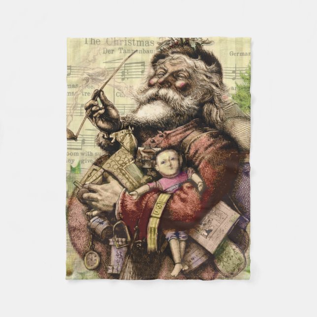 Merry Santa Claus Tree Classic Illustration Fleece Blanket (Front)