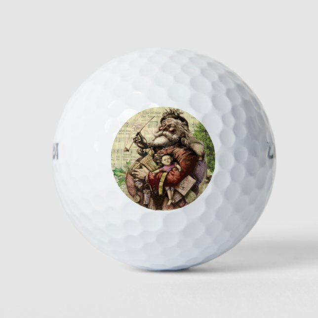 Merry Santa Claus Tree Classic Illustration Golf Balls (Front)