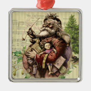 Merry Santa Claus Tree Classic Illustration Metal Ornament