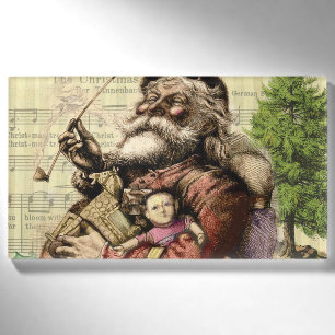 Merry Santa Claus Tree Classic Illustration Name Tag