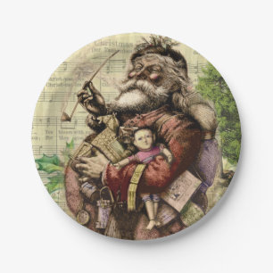 Merry Santa Claus Tree Classic Illustration Paper Plate
