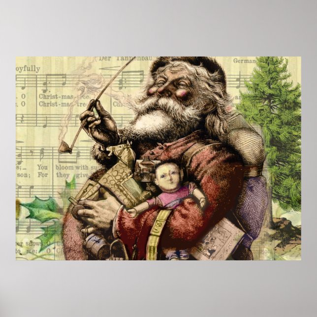Merry Santa Claus Tree Classic Illustration Poster (Front)